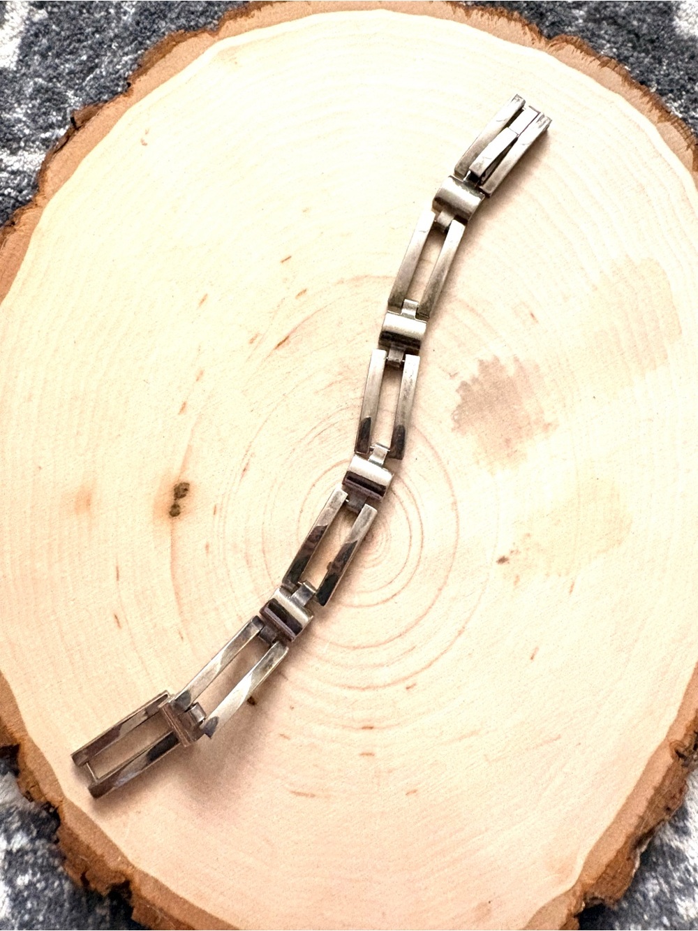 Men's Sterling Silver Link Bracelet - Modern Geometric Design